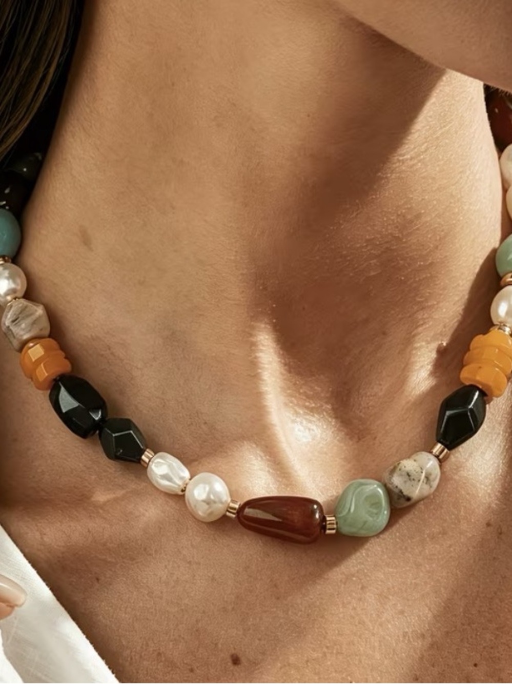 Handcrafted Multicolor Beaded Necklace with Pearl and Gemstone Accents